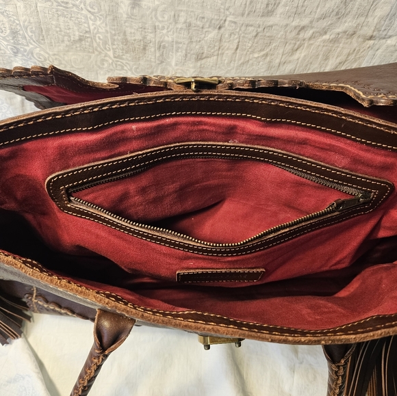 Isabella Fiore Catherine Casablanca Brown Tassel Leather Satchel - Picture 7 of 11